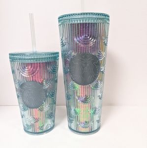 Starbucks mermaid scale green iridescent tumbler set 24 oz and 16 oz NWT